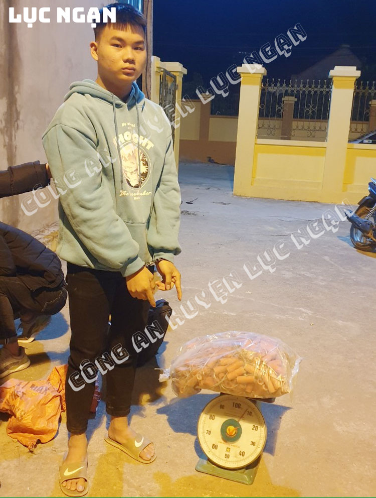 Diệp Quốc Việt và tang vật thu giữ.