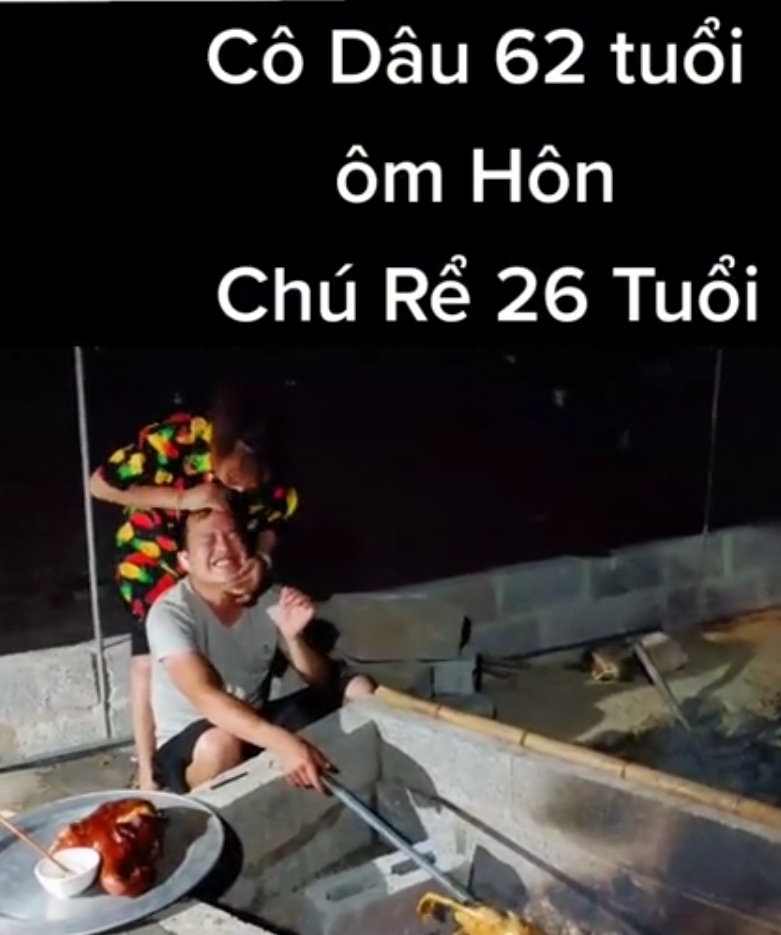  Cô dâu Thu Sao ôm hôn chồng để chứng minh hạnh phúc.&nbsp;(Ảnh: Chụp màn hình TikTok H.H.H)