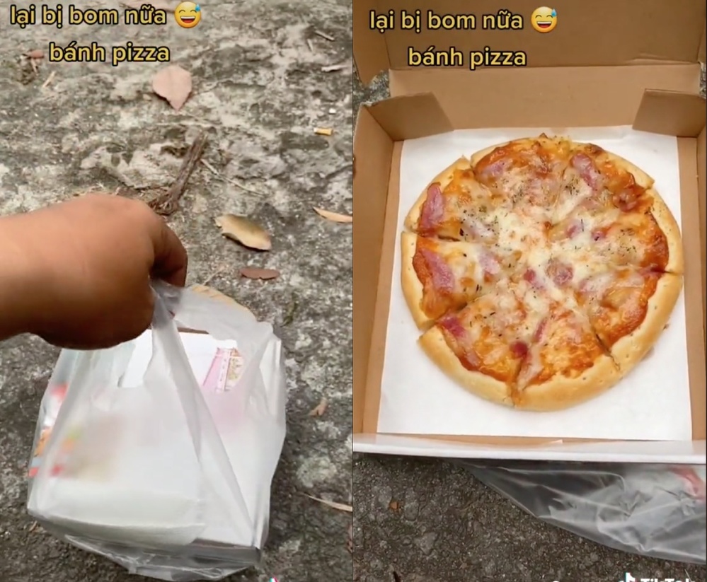  Chiếc bánh pizza thiếu vắng chủ nhân. (Ảnh:&nbsp;TikTok @S.L)