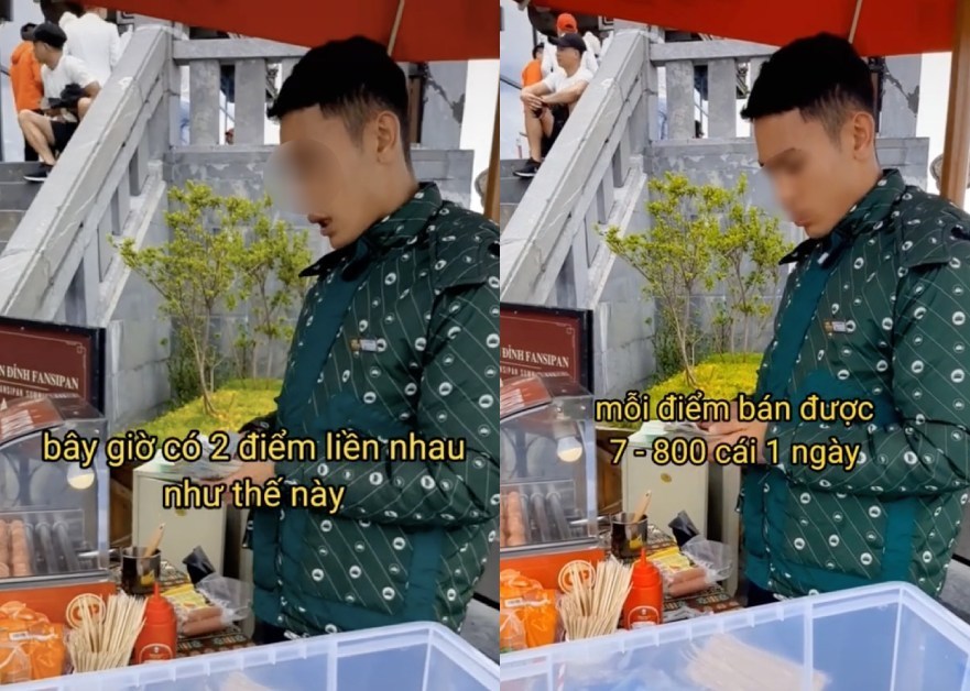  Kể cả khi 2 sạp gần nhau thì lượng xúc xích bán&nbsp;được vẫn không giảm quá nhiều. (Ảnh: TikTok D.T)