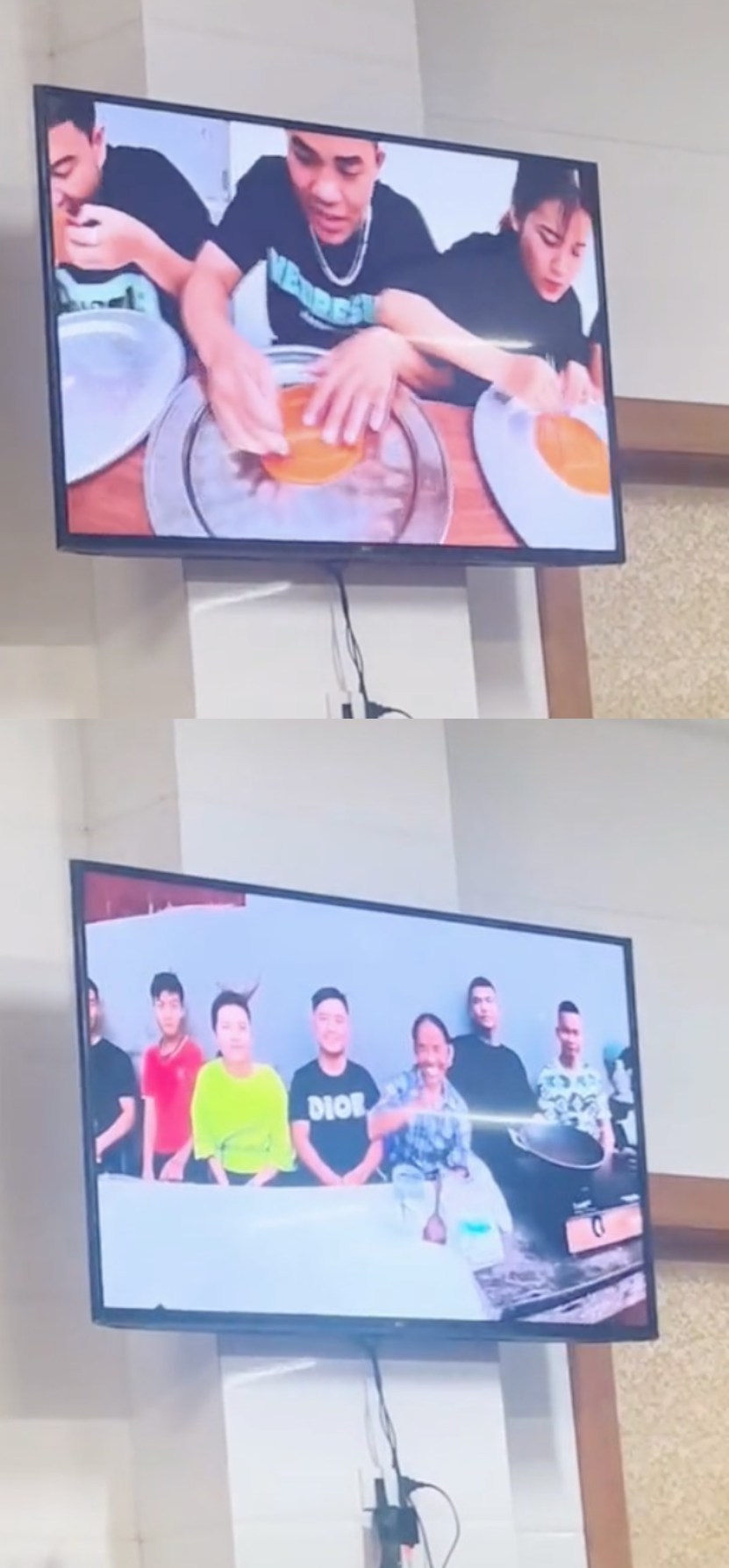  Kênh của bà được phát trên ti vi của nhà hàng. (Ảnh:&nbsp;TikTok Thanh Lương Vlogs)