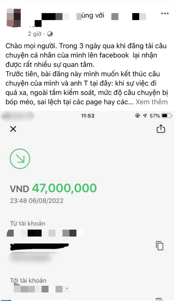  Cô gái cho biết bạn trai cũ đã hoàn trả lại mình đủ tiền, mong sự việc kết thúc. (Ảnh chụp màn hình FB T.N.L)