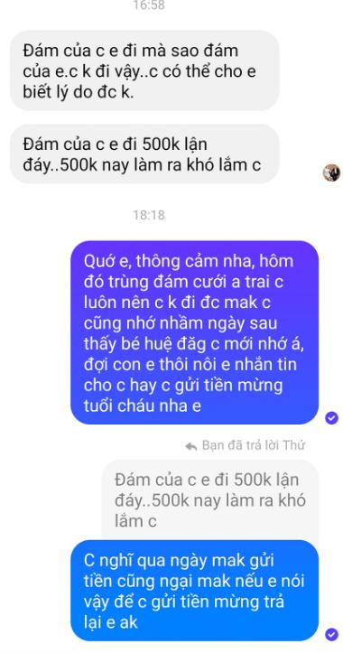 Nhắn tin đòi 500k mừng cưới, cô dâu và khách mất luôn tình bạn-1