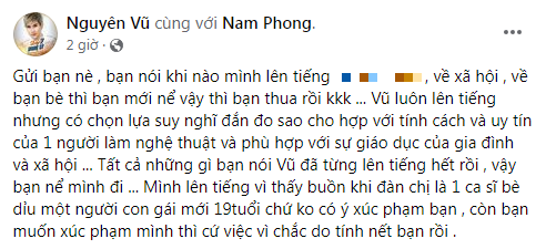 Nguyên Vũ tiếp tục lên tiếng phản pháo đàn chị Mỹ Lệ.