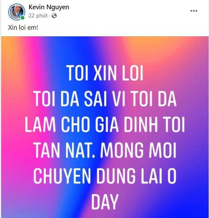 Kevin Nguyễn bất ngờ đăng đàn xin lỗi Thắm Bebe giữa drama tố vợ ngoại tình với diễn viên Hoàng Anh