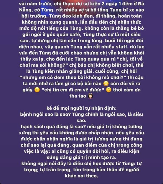 Bài đăng của người chị thân thiết trong nghề của Sơn Tùng M-TP