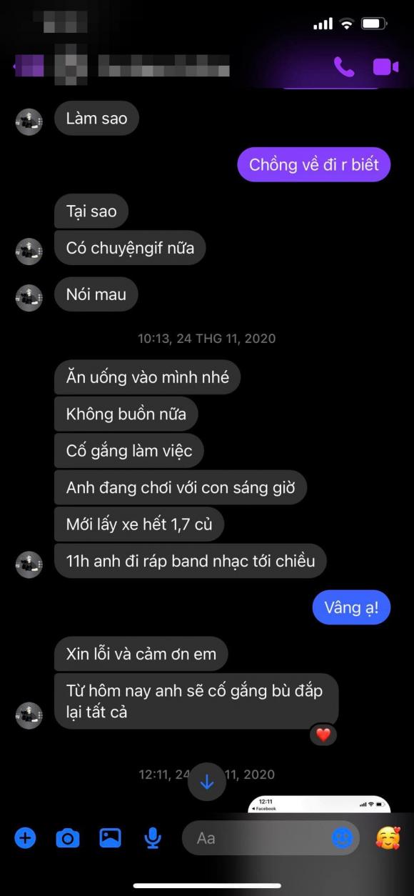 Tin nhắn của người chồng sau khi bị vợ phát hiện chuyện ngoại tình.