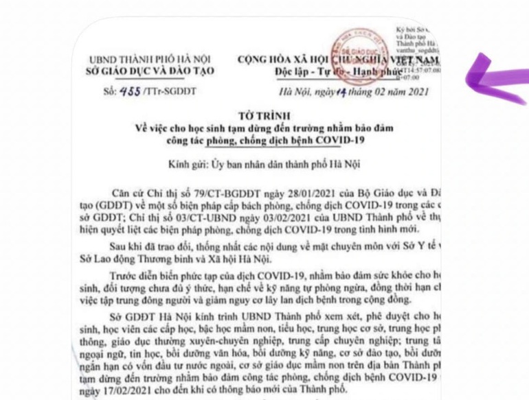 Văn bản cho học sinh nghỉ học từ ngày 17/2 đang được lan truyền trên mạng xã hội