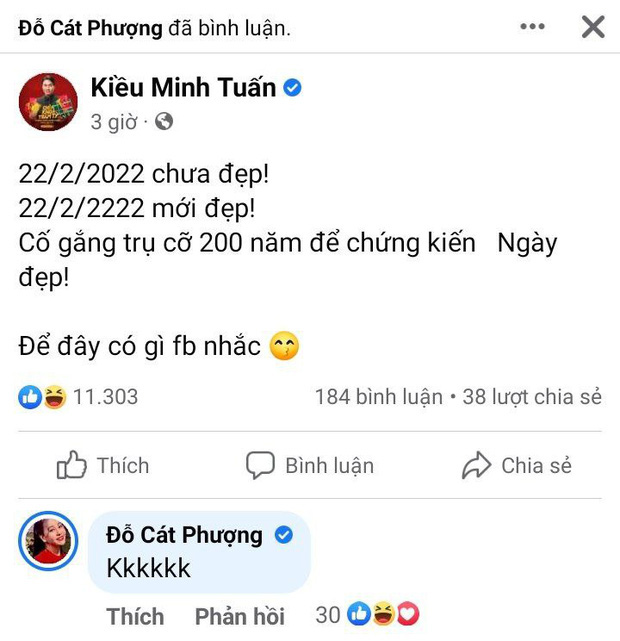 Cát Phượng bình luận vui vẻ vào bài đăng của Kiều Minh Tuấn sau nghi vấn chia tay