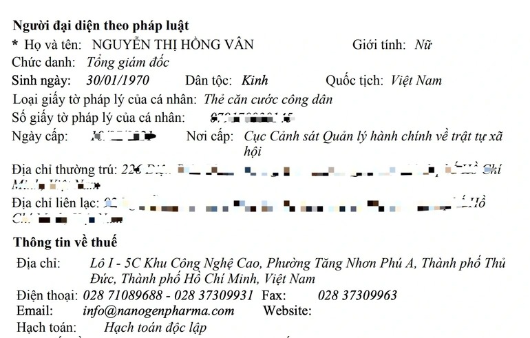 Bà Nguyễn Thị Hồng Vân đảm nhiệm chức vụ Tổng giám đốc Nanogen từ đầu cuối năm 2021 (Ảnh chụp màn hình).
