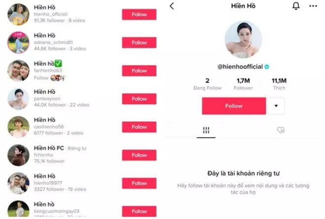 Tài khoản chính thức của Hiền Hồ chuyển về chế độ riêng tư và rất nhiều tài khoản giả mạo xuất hiện