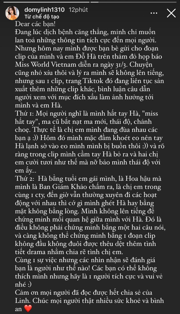Đỗ Mỹ Linh sau đó đã lên tiếng