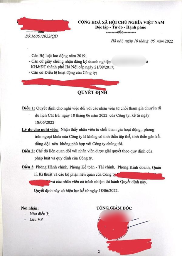 Tranh cãi nảy lửa câu chuyện nhân viên ở Hà Nội bị đuổi việc vì từ chối đi du lịch cùng công ty