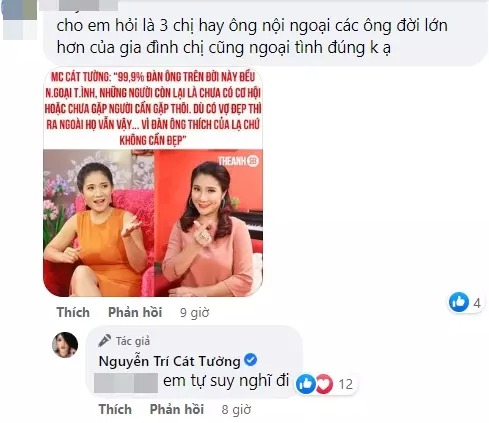 Cát Tường đáp trả những bình luận chất vấn, mỉa mai.