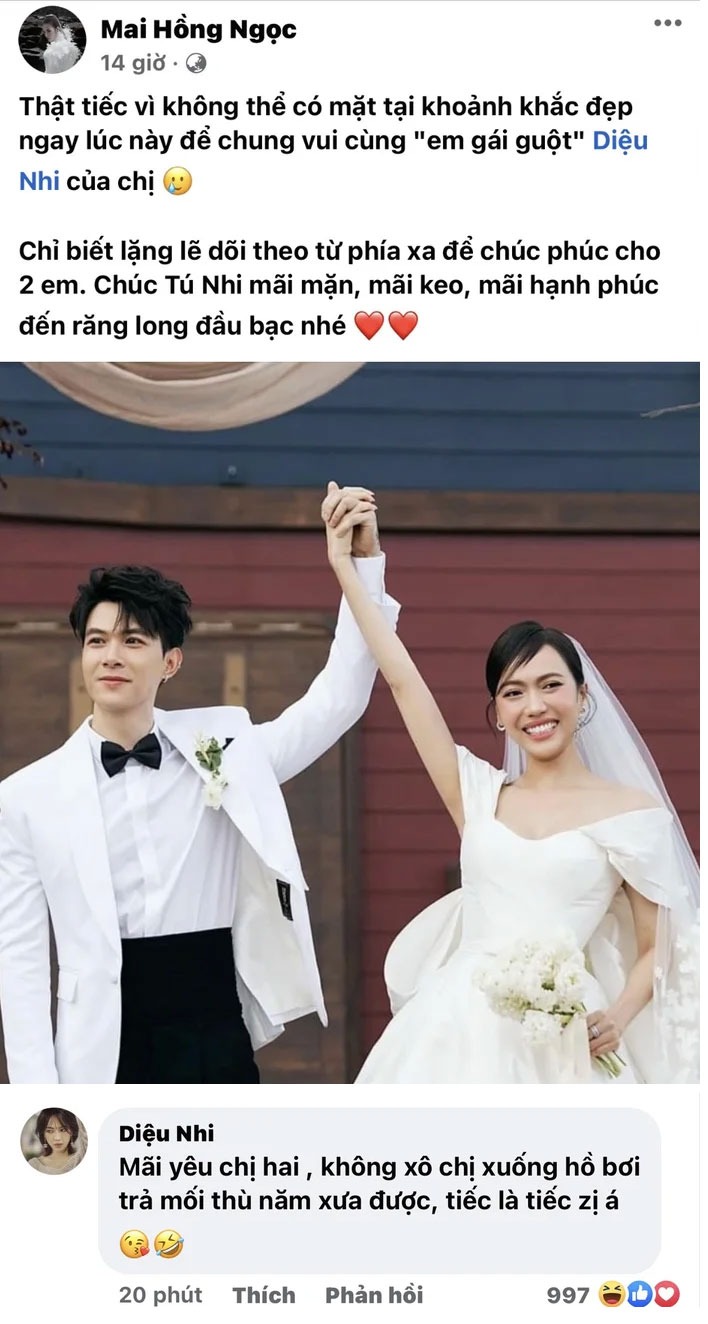 Diệu Nhi vui vẻ bình luận dưới bài đăng của Đông Nhi dù người chị thân thiết không đi dự đám cưới mình được