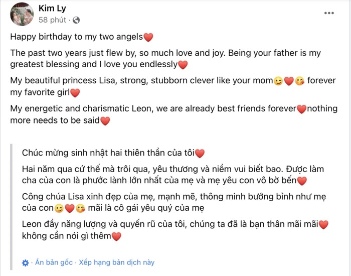 Kim Lý cũng hạnh phúc gửi lời chúc mừng đến hai thiên thần nhỏ