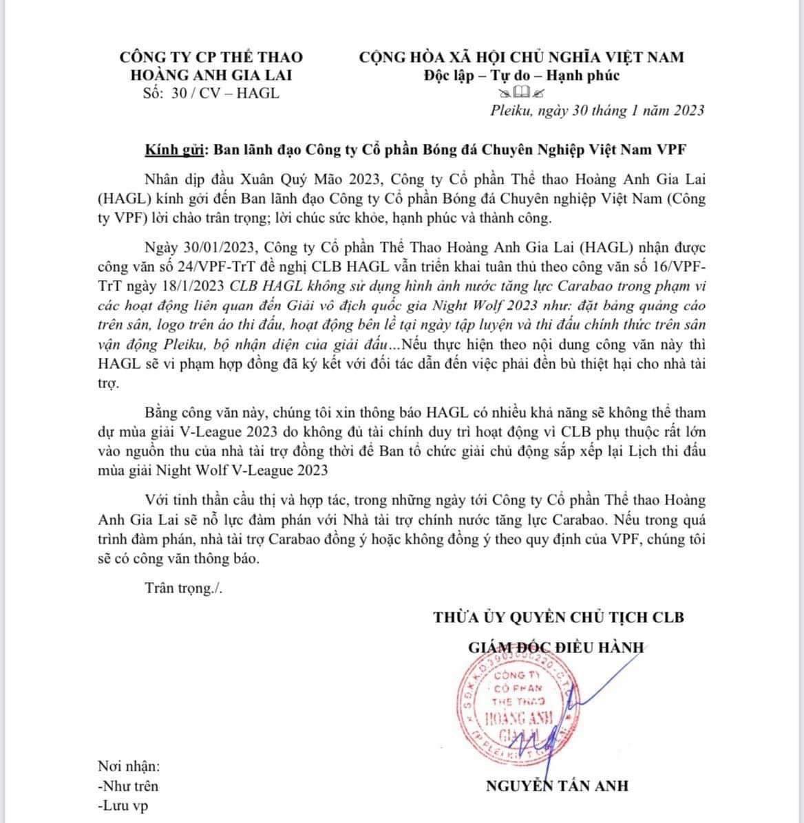 Nóng: HAGL chính thức xác nhận khả năng bỏ giải V-League 2023