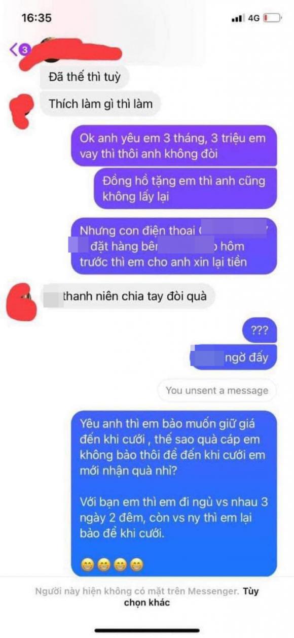 bạn gái cắm sừng 3 cắm sừng, chia tay đòi quà, đòi quà