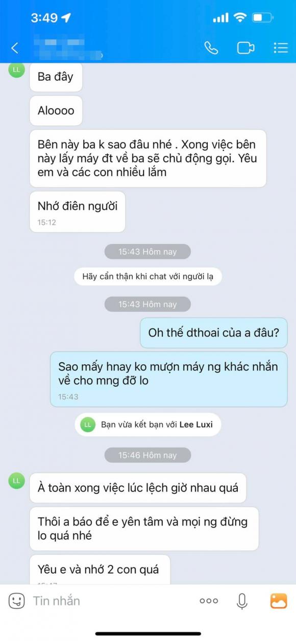 Vợ Hồng Đăng chia sẻ đoạn chat với chồng.
