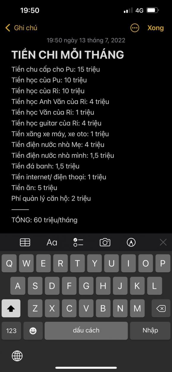 ghi chú cụ thể từng khoản chi tiêu và viết: 