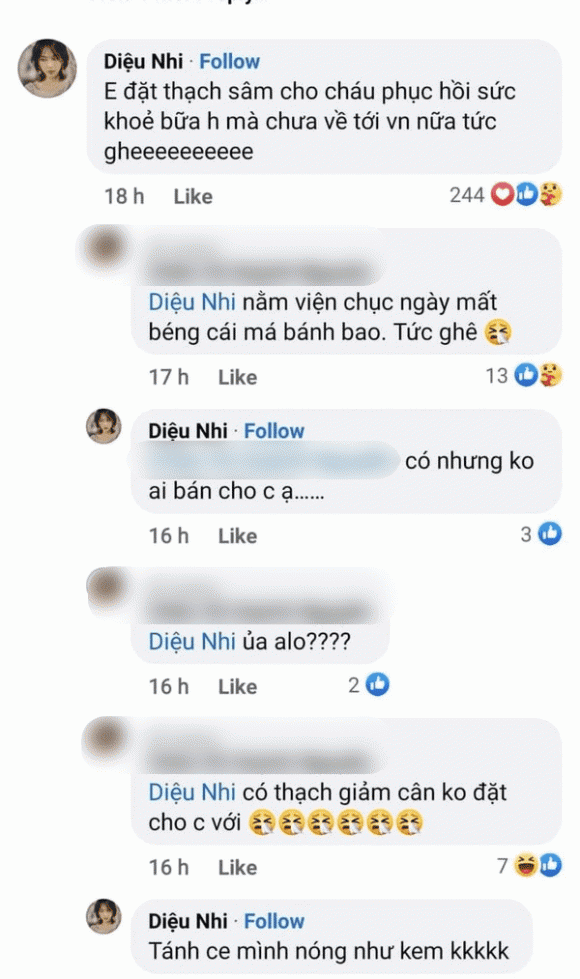 Diệu Nhi đặt đồ bổ cho con Đông Nhi khi biết bé bị bệnh phải nhập viện.