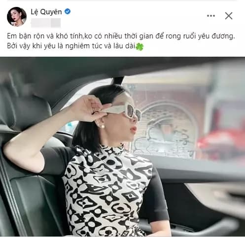 Lệ Quyên đăng ảnh sang chảnh và nói về quan điểm tình yêu.