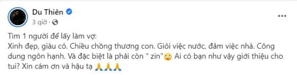 Du Thiên 1 Du Thiên, ca sĩ Du Thiên, tuyển vợ