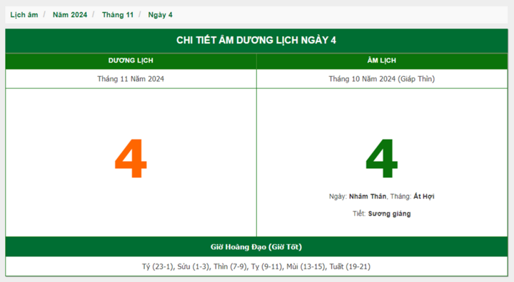 Hôm nay (4/11), có phải ngày đẹp không?