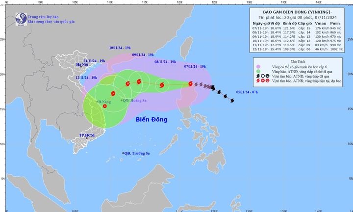 Thời tiết hôm nay ngày 8/11: Bão YINXING giật cấp 17 vào biển Đông, trở thành cơn bão số 7