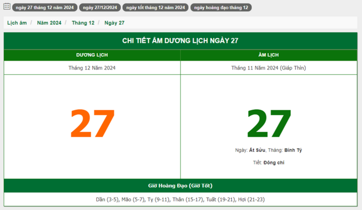 Hôm nay (27/12), có phải ngày đẹp không?