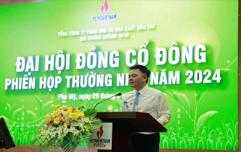 Tân Chủ tịch HĐQT Nguyễn Xuân Hoà phát biểu tại đại hội. Nguồn: PVFCCo