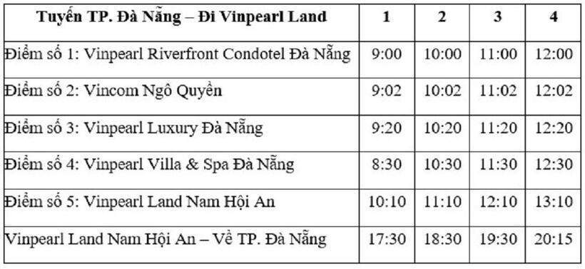 Khung giờ hoạt động của xe bus