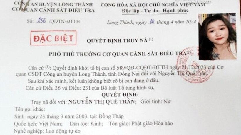 Nguyễn Thị Quế Trân là đối tượng bị truy nã đặc biệt. Ảnh: VOV