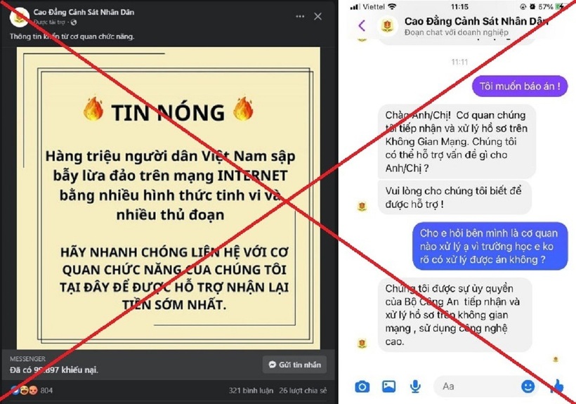 Trang facebook giả mạo Cao đẳng Cảnh sát nhân dân. Ảnh: Công an TP.Hà Nội