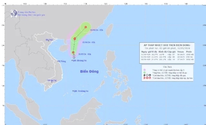 Áp thấp nhiệt đới đầu tiên trong năm 2024 có thể mạnh lên thành bão. Ảnh: VTV News