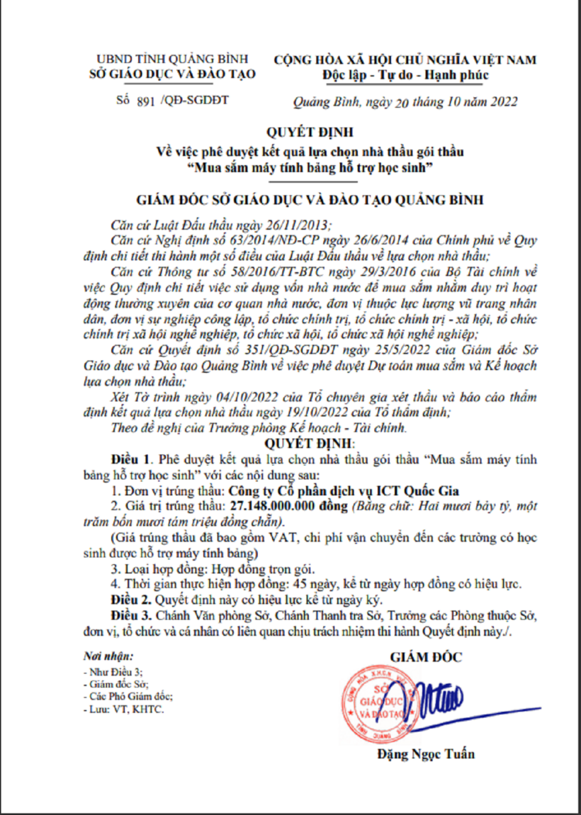 Quyết định số 891/QĐ-SGDĐT ngày 20 tháng 10 năm 2022.