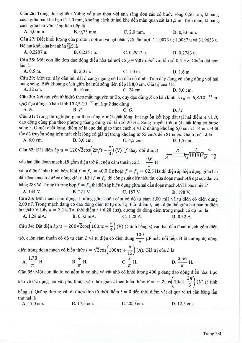 Đáp án đề thi môn Vật lý mã đề 204 tốt nghiệp THPT 2024 chuẩn nhất, chính xác nhất - 4