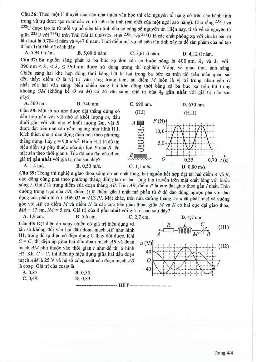 Đáp án đề thi môn Vật lý mã đề 204 tốt nghiệp THPT 2024 chuẩn nhất, chính xác nhất - 5