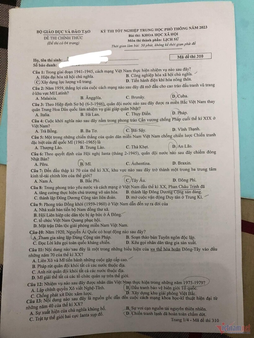 Đáp án, đề thi môn Lịch sử mã đề 314 tốt nghiệp THPT 2024 chuẩn nhất, chính xác nhất - 4
