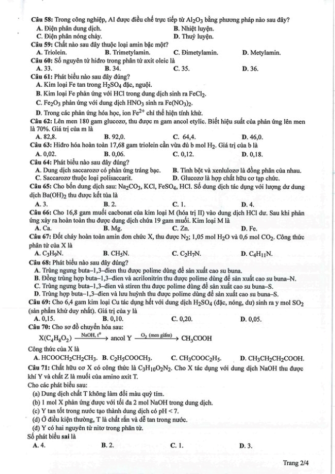 Đáp án đề thi môn Hóa học mã đề 201 tốt nghiệp THPT 2024 mới nhất, chính xác nhất - 3