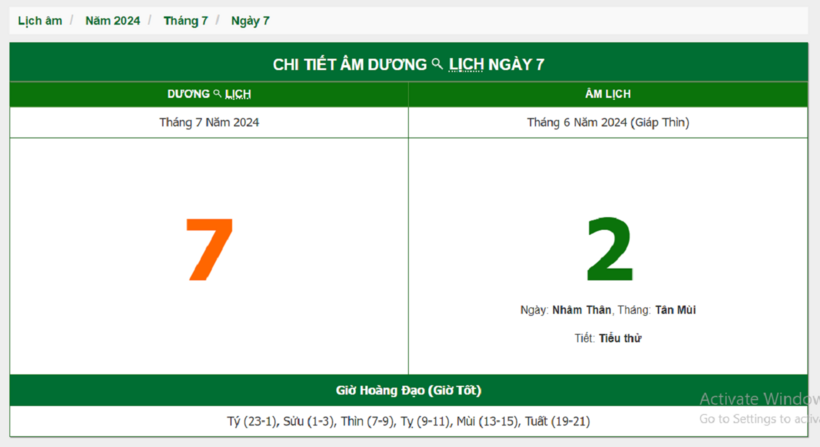 Âm lịch hôm nay 7/7 chuẩn nhất
