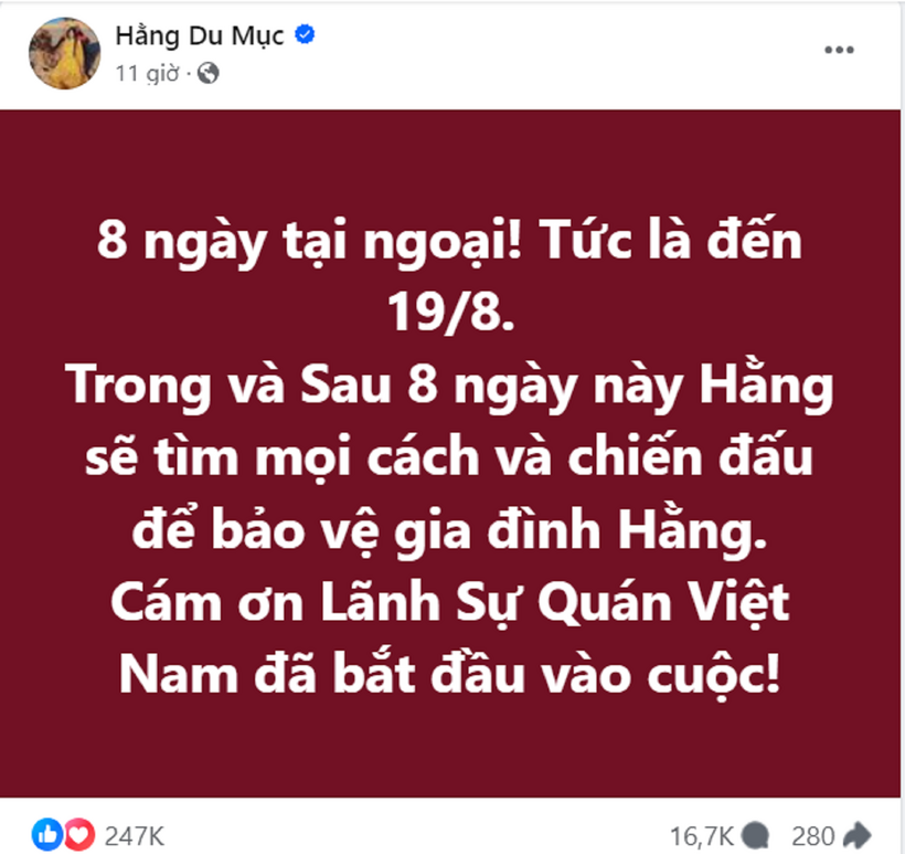 Chồng Hằng Du Mục đã được tại ngoại, theo cập nhật của nữ TikToker trên trang cá nhân.