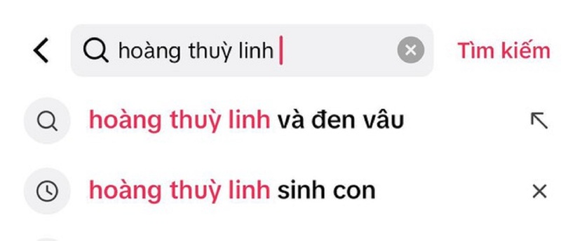 Từ khoá "Hoàng Thuỳ Linh sinh con" lên hot search