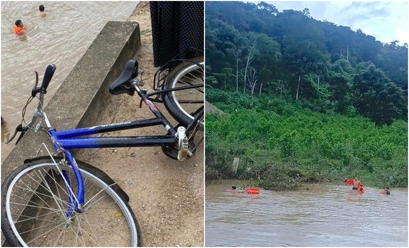 Hiện trường chiếc xe đạp cháu bé mắc lại trên cầu tràn. (Ảnh: Tiền phong)