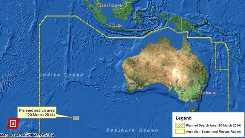 Khu vực tìm kiếm MH370 năm 2014. Ảnh: Australian Maritime Safety Authority/Lao động