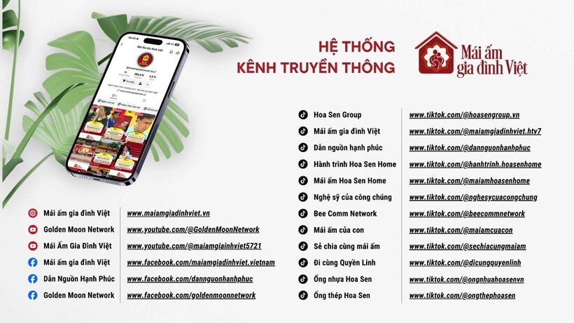 Các kênh truyền thông của chương trình Mái Ấm Gia Đình Việt.