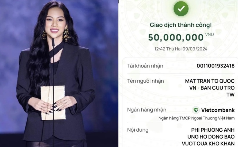 Phí Phương Anh cũng góp chút sức cho bà con vùng lũ. Ảnh FBNV