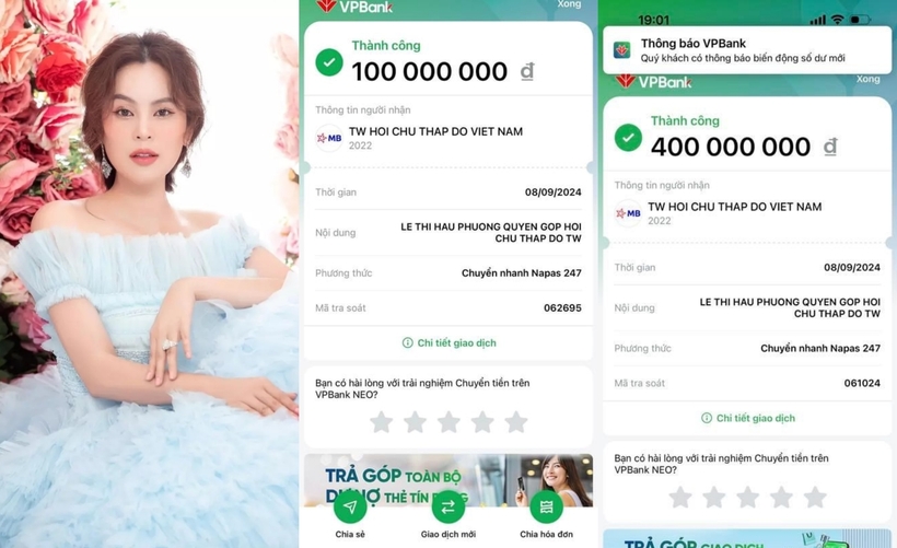 Hoa hậu Phương Lê quyên góp nửa tỷ đồng cho bà con vùng lũ. Ảnh: FBNV