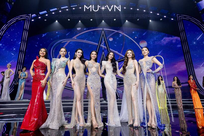 7 thí sinh trình diễn xuất sắc tại bán kết Miss Universe Vietnam 2024 (ảnh từ trái sang): Đoàn Thị Thu Hà, Phí Phương Anh, Vũ Thúy Quỳnh, Noémie Paris Bảo Nhi (hay Paris Bảo Nhi), Nguyễn Quỳnh Anh, Quách Tapiau Maily (MLee) và Nguyễn Cao Kỳ Duyên. (Ảnh: Miss Universe Vietnam)