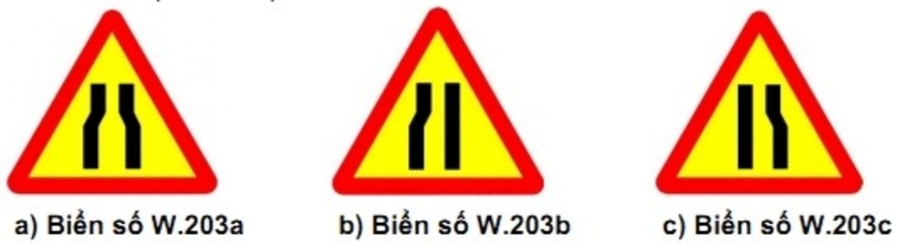 Biển báo giao thông hình tam giác cảnh báo đường hẹp.